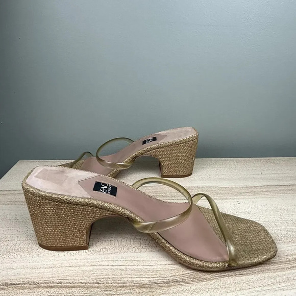 ZAC Zac Posen Saint Heeled Sandals Cashew Tan Size 10 Square Toe Block Heel Shoe - Picture 6 of 15